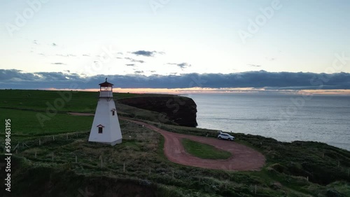 Drone Footage over Cape Tryon Lighthouse, Prince Edward Island, Canada