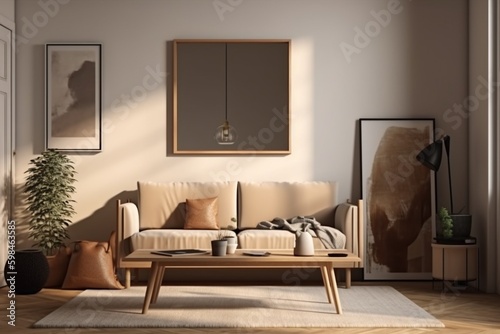 Brown Living Room Interior - Cozy   Elegant Home Decor Created with Generative AI