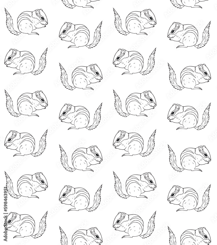 Vector seamless pattern of hand drawn doodle sketch chipmunk isolated on white background