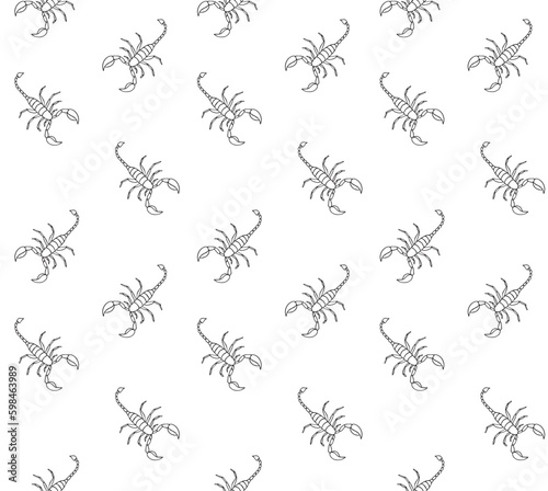 Vector seamless pattern of hand drawn doodle sketch scorpio isolated on white background