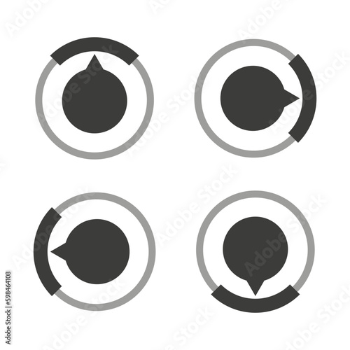 Gauge, meter, dial icon with different number of sections, parts, divisions. Knob, meter, indicator and level icon, symbol. Vector illustration. 