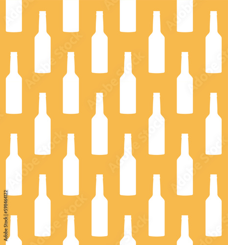 Vector seamless pattern of flat beer bottle silhouette isolated on yellow background