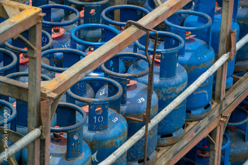 Close up of LPG gas tanks for home use and transported by lorry to local supplier.