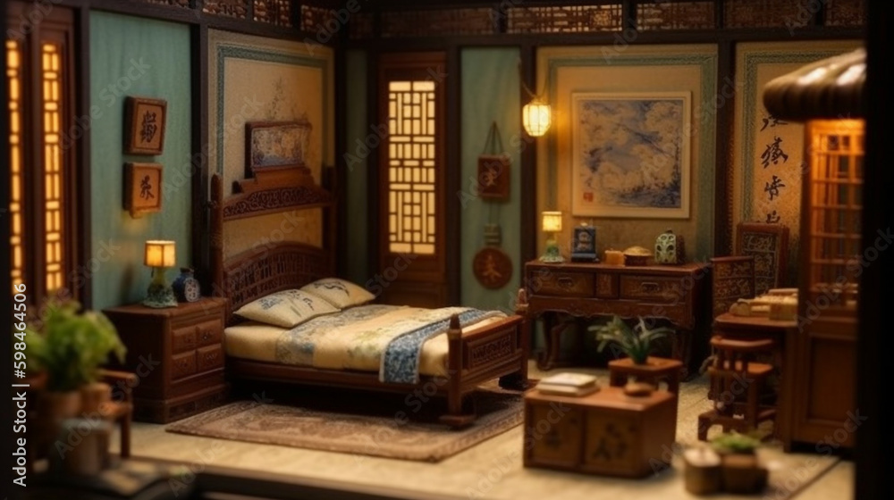 Chinese bed room. Generative AI Chinese bed room. Generative AI