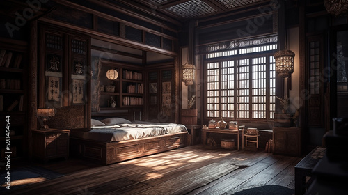 Chinese bed room. Generative AI