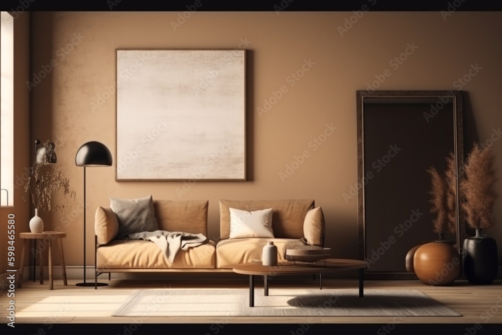 Brown Living Room Interior - Cozy & Elegant Home Decor Created with Generative AI