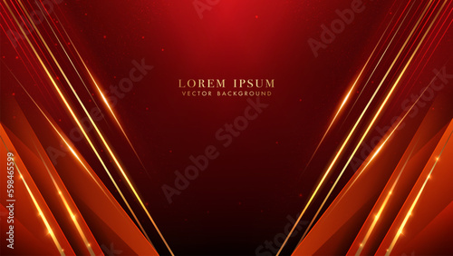 Luxury abstract diagonal golden lines wiht glowing lines and glittering light effects elements. Red elegant background style vector design
