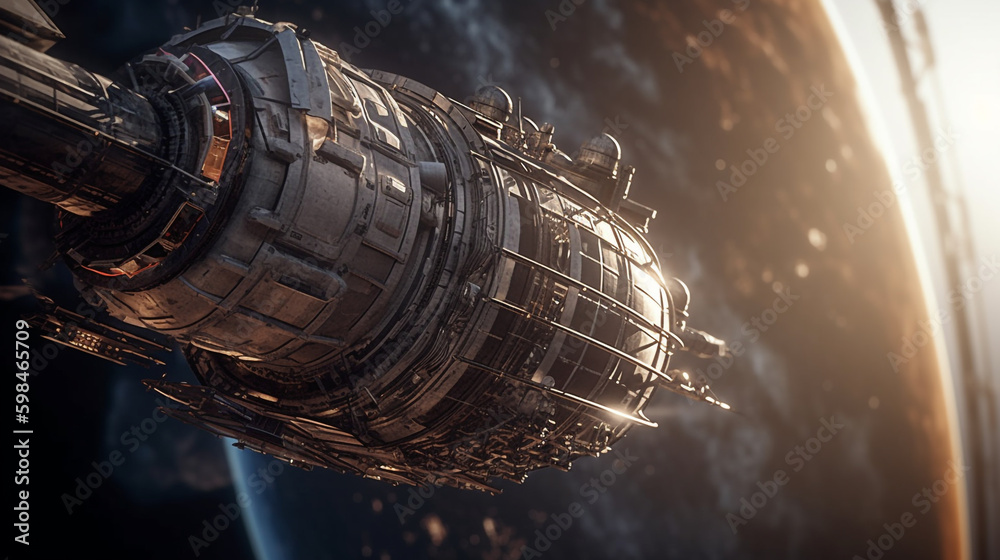spaceship above the planet. Generative AI spaceship above the planet. Generative AI