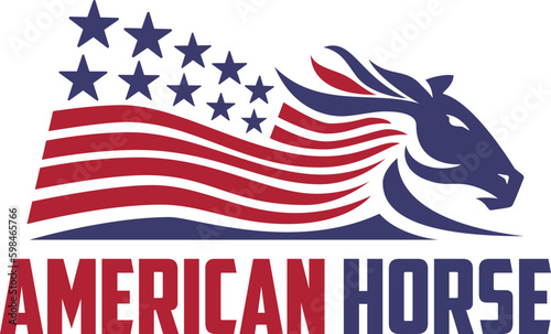 american flag horse logo monogram vector icon illustration
