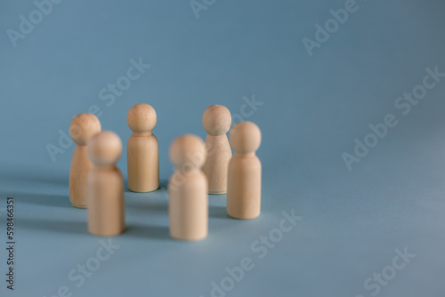 Company Group of wooden cubes on blue background. Human resources management and business concept