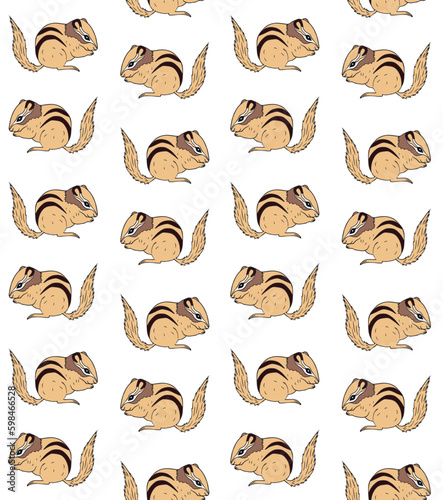 Vector seamless pattern of hand drawn doodle sketch colored chipmunk isolated on white background