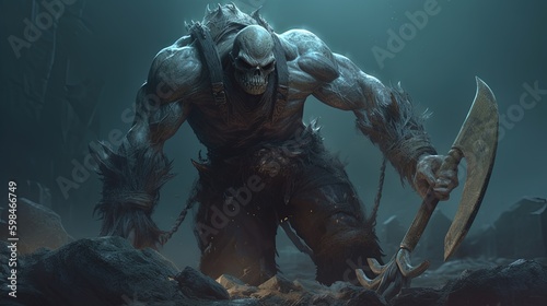 undead gravedigger, digital art illustration, Generative AI