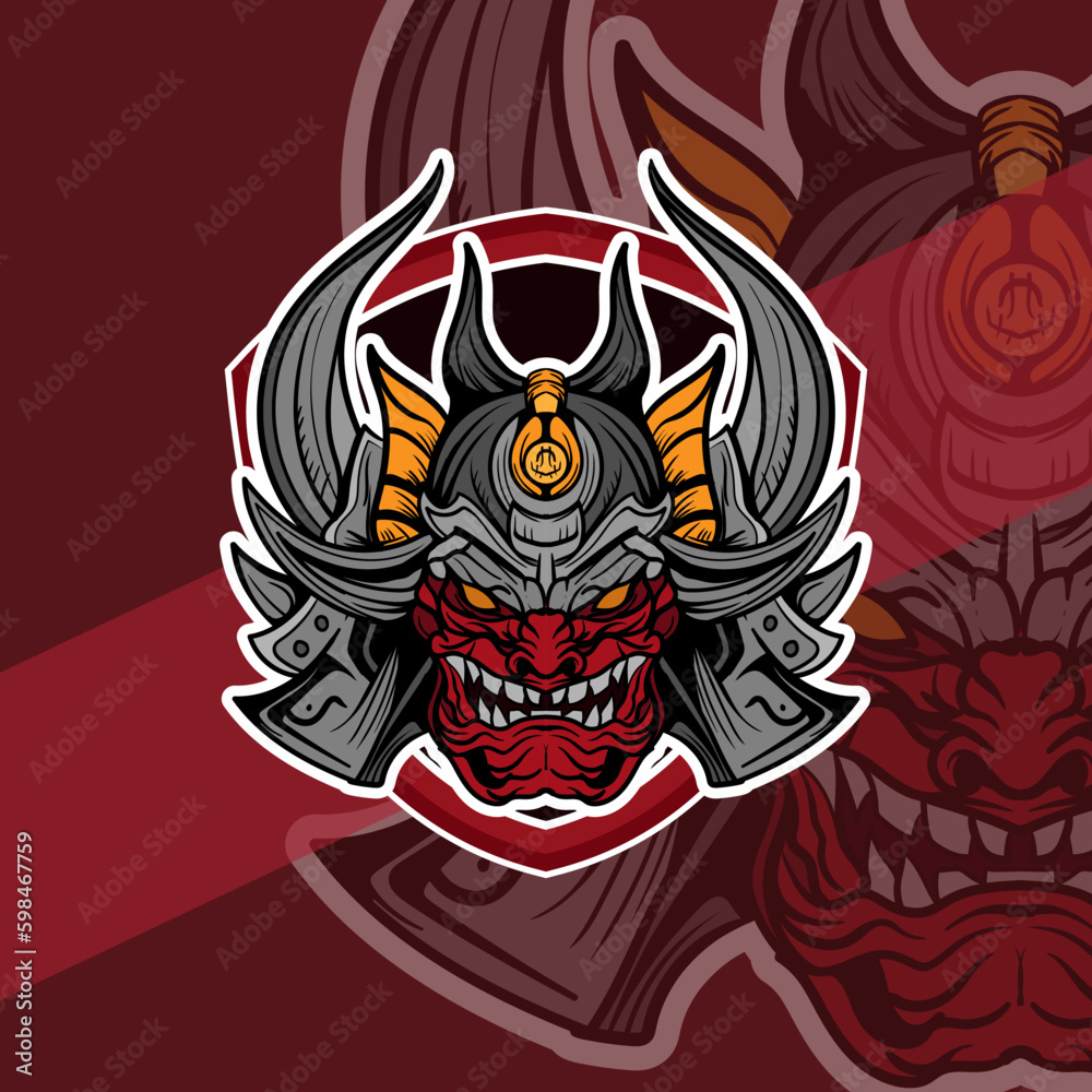 Oni japanese helmet army esport mascot logo illustrations vector template design  for team game streamer youtuber banner twitch discord