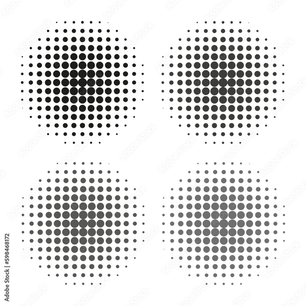 Black halftone spots. Gradient circle background. Design element. Vector illustration. 