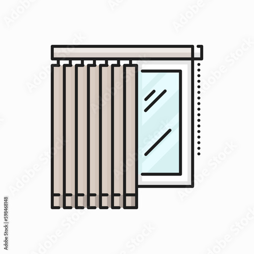 Window louver shutter, white roller blind icon. Vector plastic curtain for office or home interior. Window vertical jalousie light protection