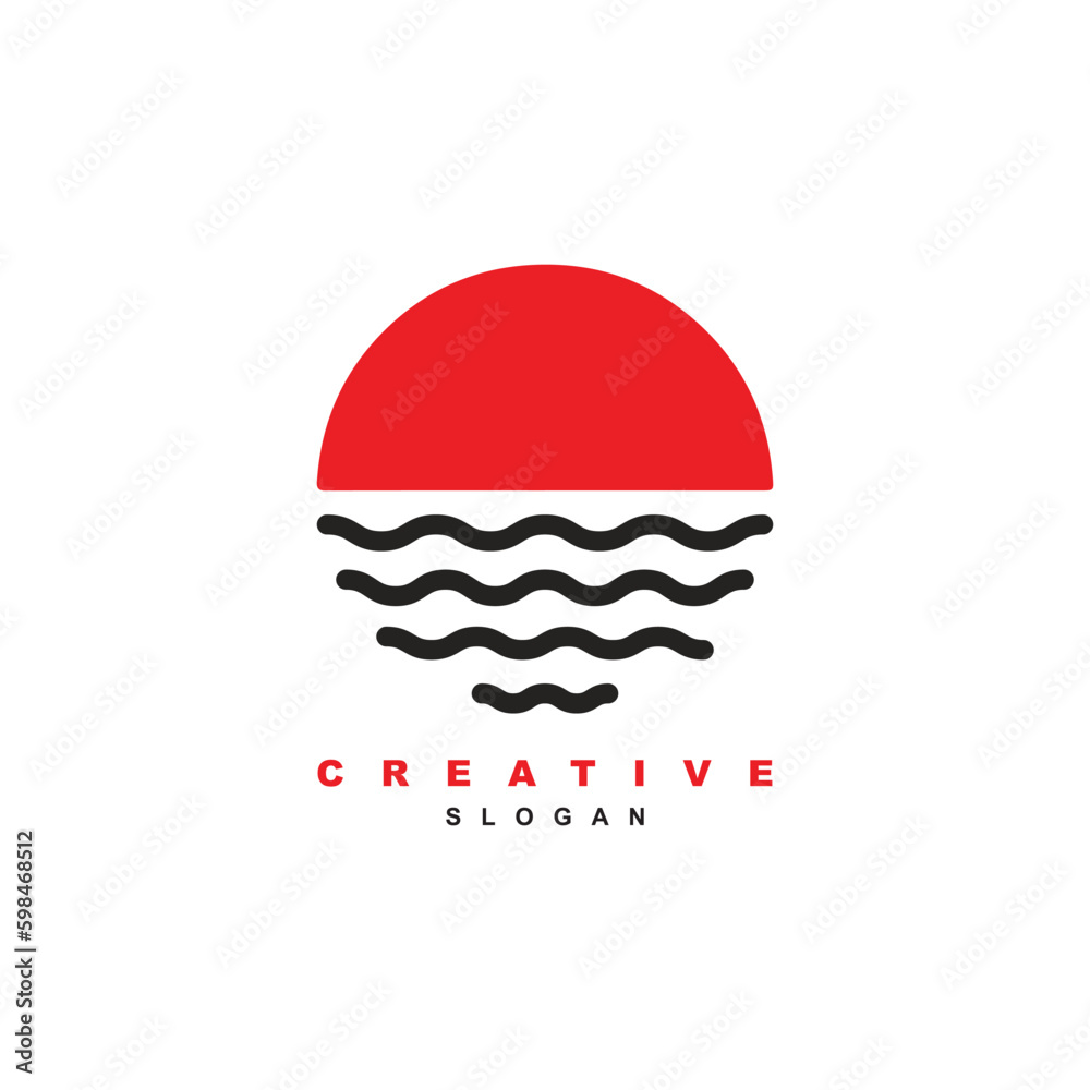 Fototapeta premium Sunset Japanese wave logo design vector