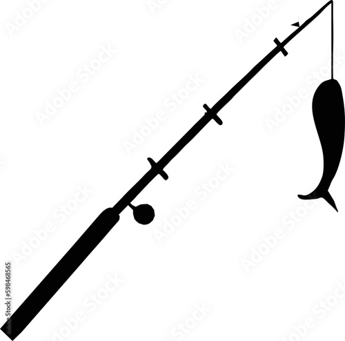 black fishing rod silhouette. concept of relaxation, tourism, ocean fishing, spinnerbait, spoon-bait, hunting. isolated on white background. flat style trend modern logo design vector illustration