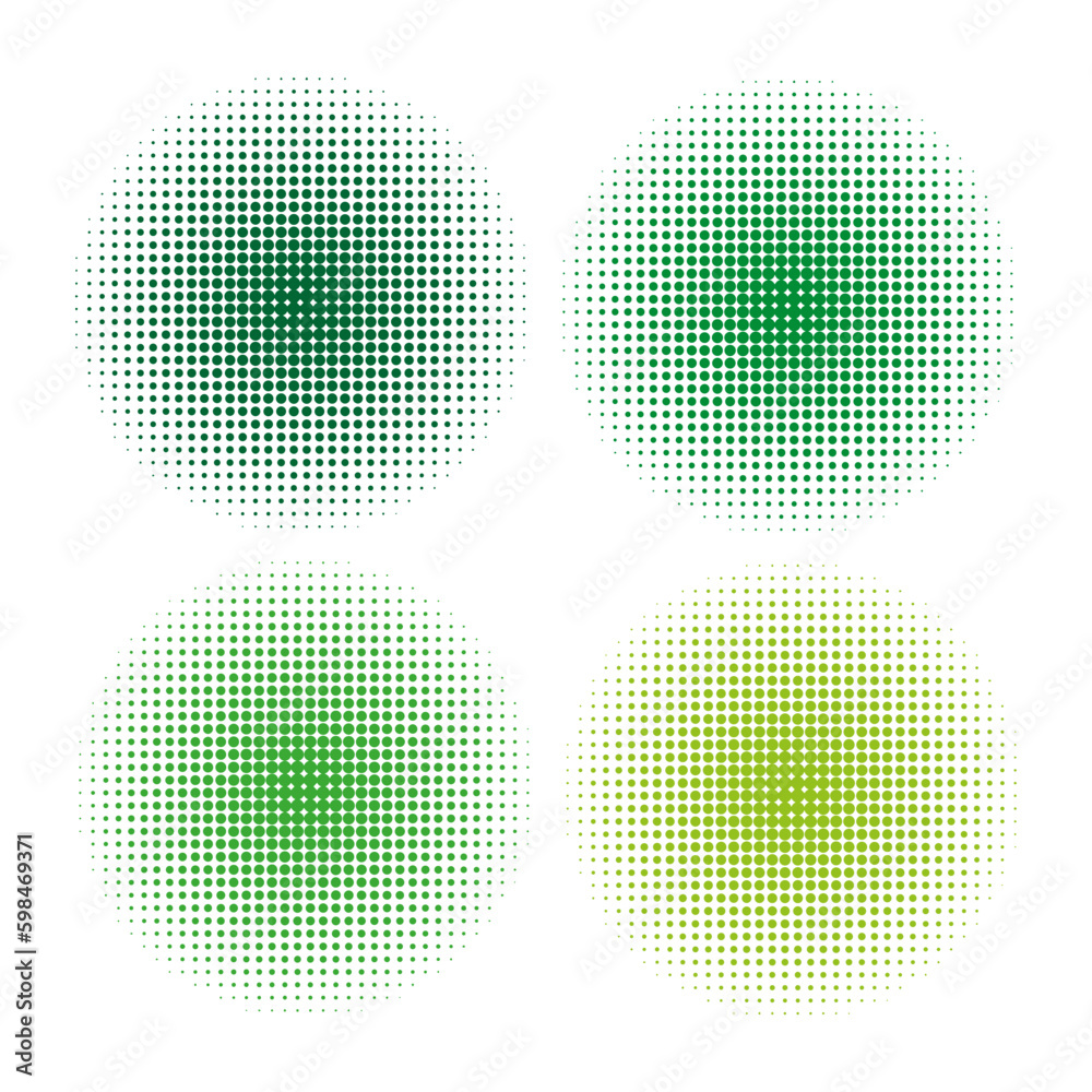 green, light green halftone spots. Gradient circle background. Design element. Vector illustration. 
