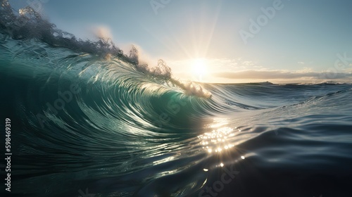 Sunlit ocean wave  evoking memories of vacations  beach  and summer  generative ai