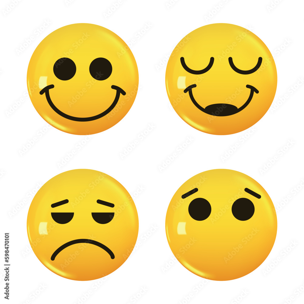 Set of 3d icon yellow color smile emoji. Vector