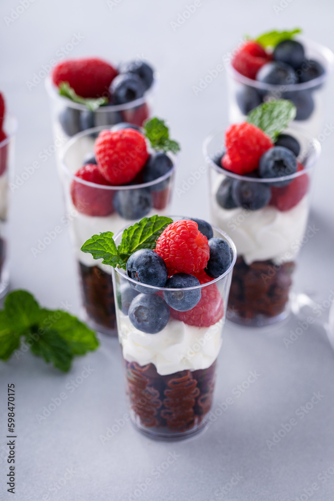 Chocolate mousse dessert shots for a party Chocolate mousse dessert shots for a party