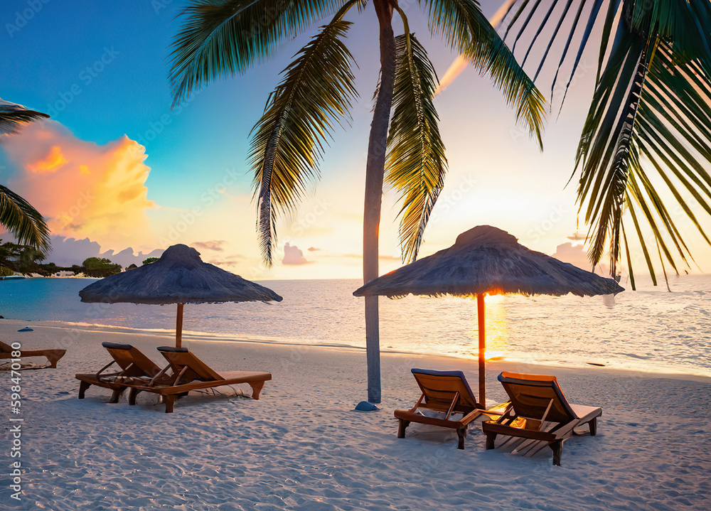 Obraz premium beach chairs and umbrellas on the beach