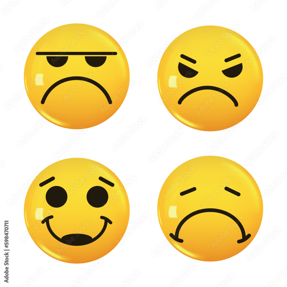 Set of 3d icon yellow color smile emoji. Vector