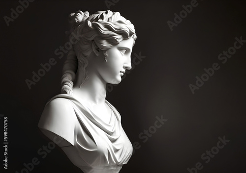 Classical Greek marble bust of a woman. AI generated illustration.