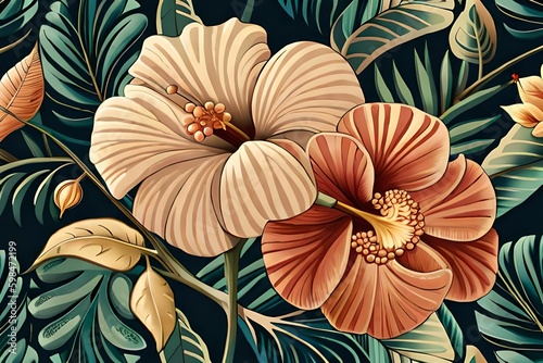 Wallpaper Mural hibiscus seamless floral pattern generative ai Torontodigital.ca