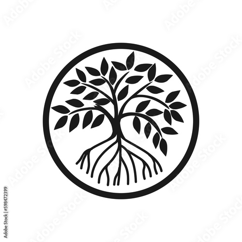 mangrove tree vector silhouette, black and white colors