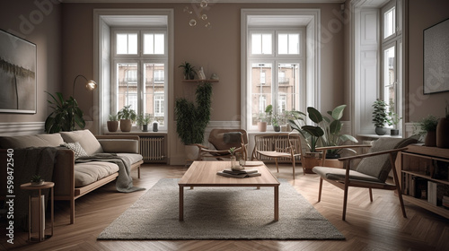 Living room nordic style. Generative AI © Putrasatria