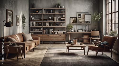 Living room nordic style. Generative AI © Putrasatria