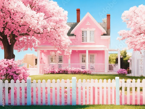 pink house with flowers photo