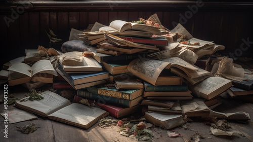 scattered books. Generative AI
