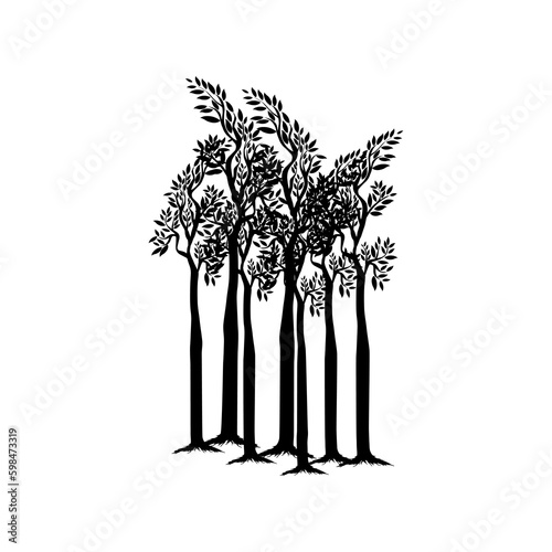 Sequoia trees illustration. giant sequoia; also known as giant redwood, Sierra redwood, Sierran redwood, Wellingtonia or simply big tree. Various shapes. Vector.