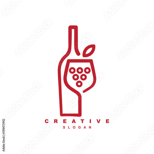 Simple minimal linear wine grape logo design badge for your brand or business