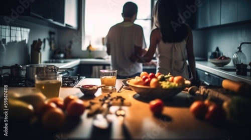 couple cooking a healthy meal together, generative ai