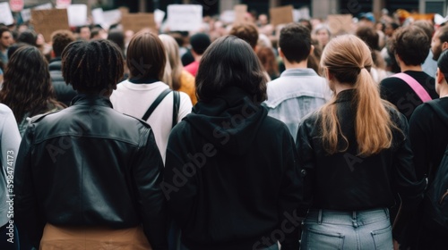 diverse group of people participating in a protest, generative ai