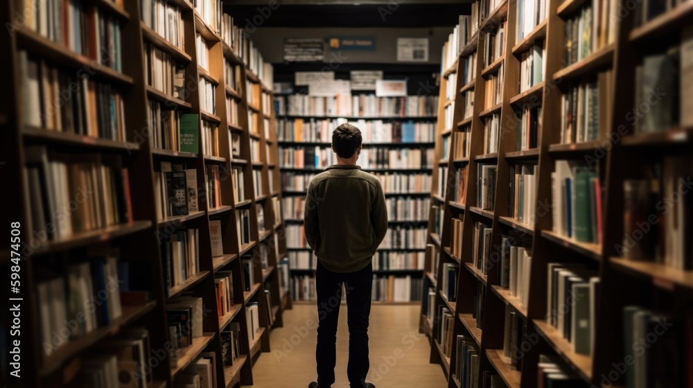person browsing books at a library or bookstore, generative ai person browsing books at a library or bookstore, generative ai