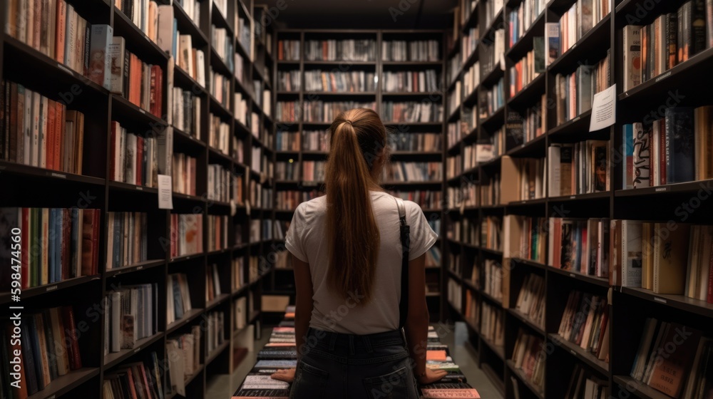 person browsing books at a library or bookstore, generative ai person browsing books at a library or bookstore, generative ai
