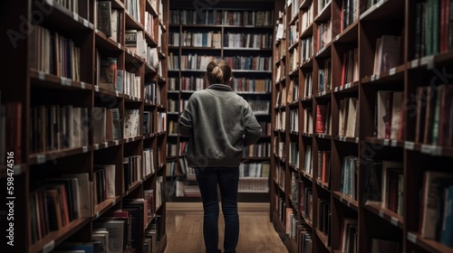 person browsing books at a library or bookstore, generative ai