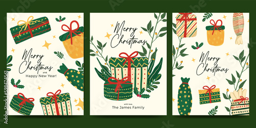 Christmas card set with nature, flower and plant