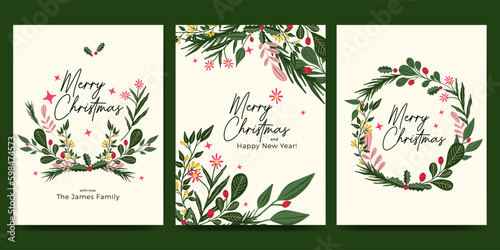 Christmas card set with nature  flower and plant
