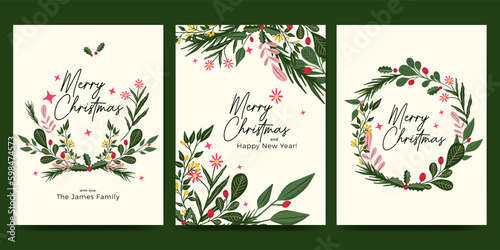 Christmas card set with nature, flower and plant