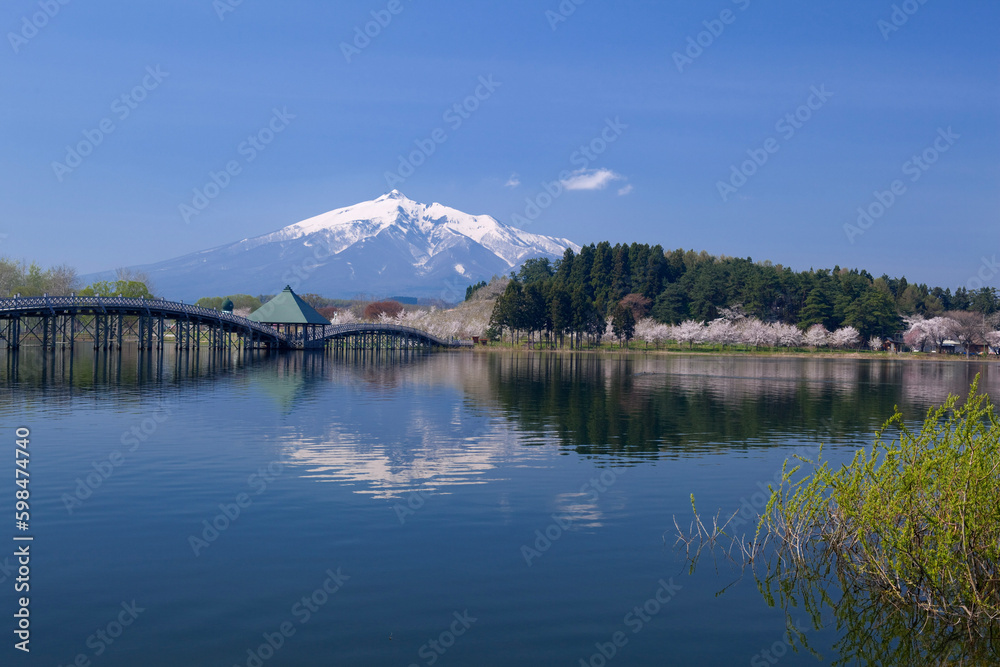 津軽富士見湖から桜と岩木山