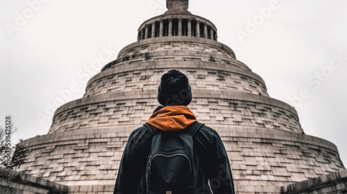 person visiting a historical landmark or monument, generative ai photo