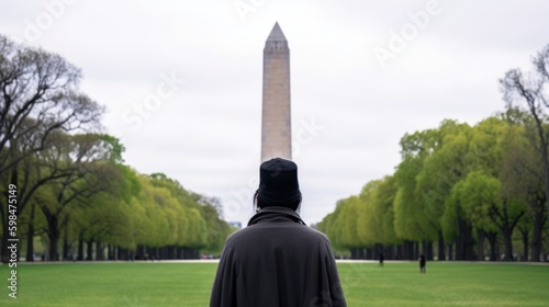 person visiting a historical landmark or monument, generative ai photo