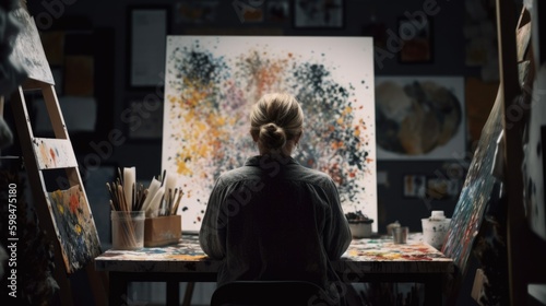 person working on a creative project at an art studio, generative ai