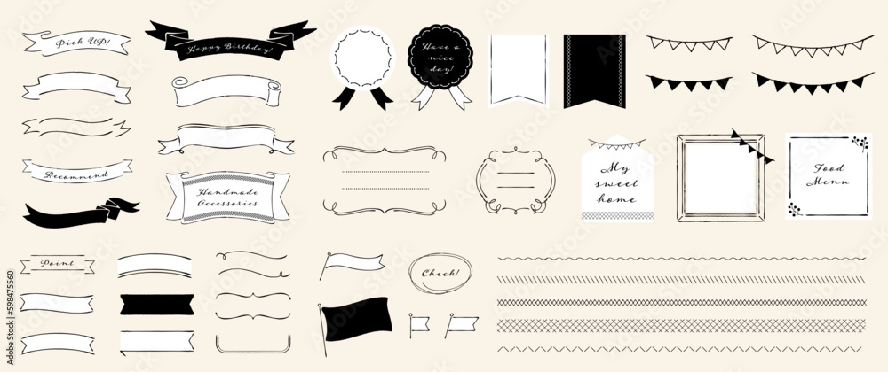 A set of cute designs that look like they were drawn with a pen