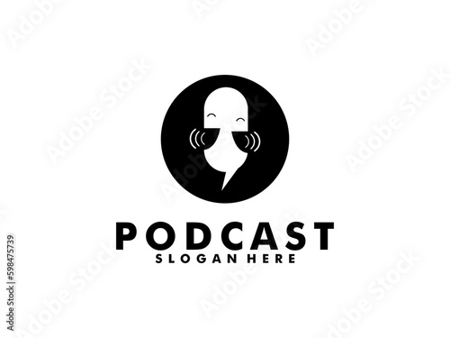 Fototapeta Naklejka Na Ścianę i Meble -  Podcast with microphone logo inspiration. design template, vector illustration.